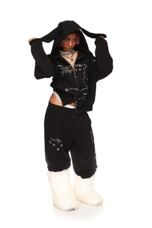 MALFUNCTION BUNNY ZIP HOODIE BLACK (DETACHABLE EARS)