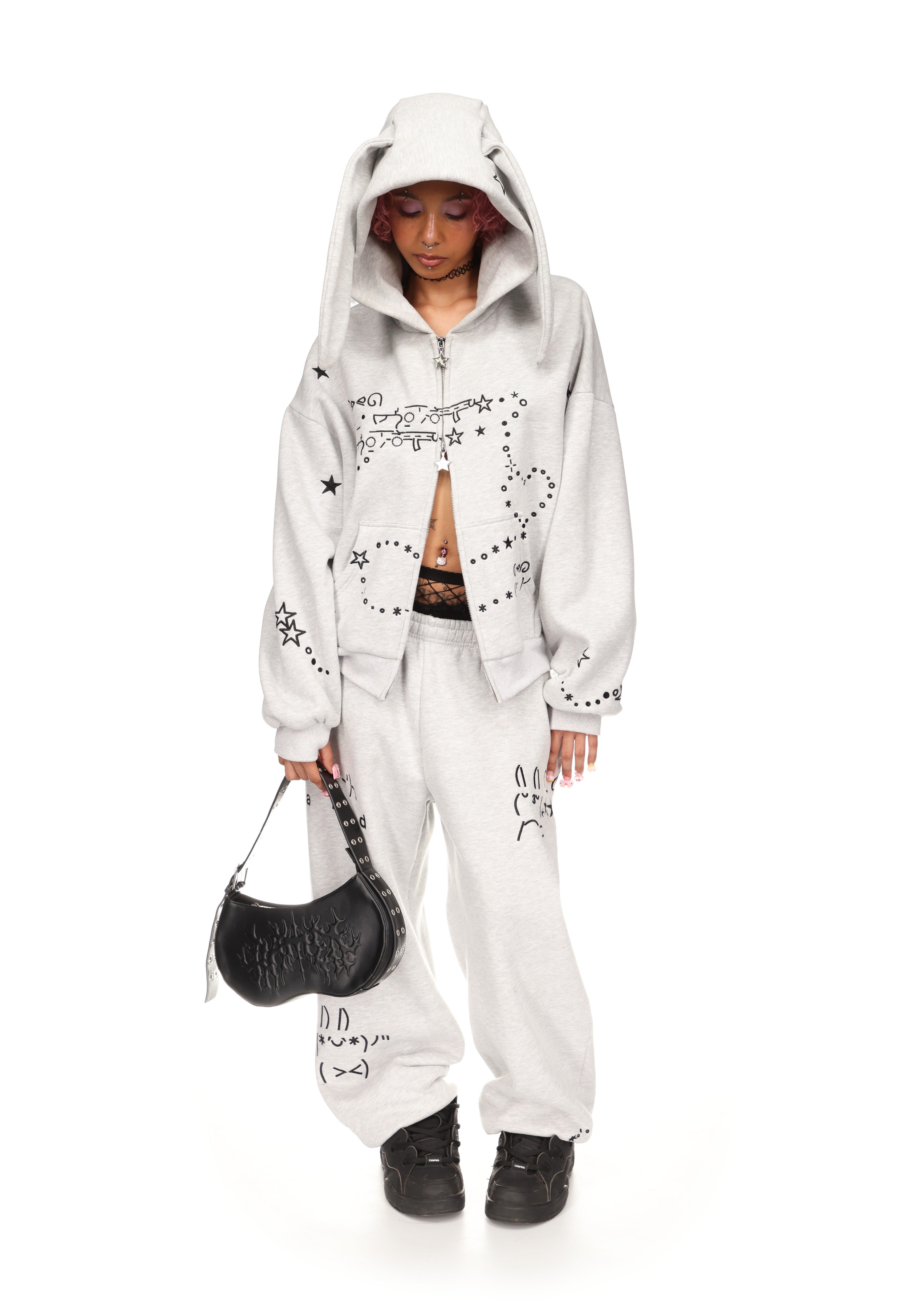 Malfunction Bunny Zip Hoodie Grey Marl Detachable Ears – NAMED