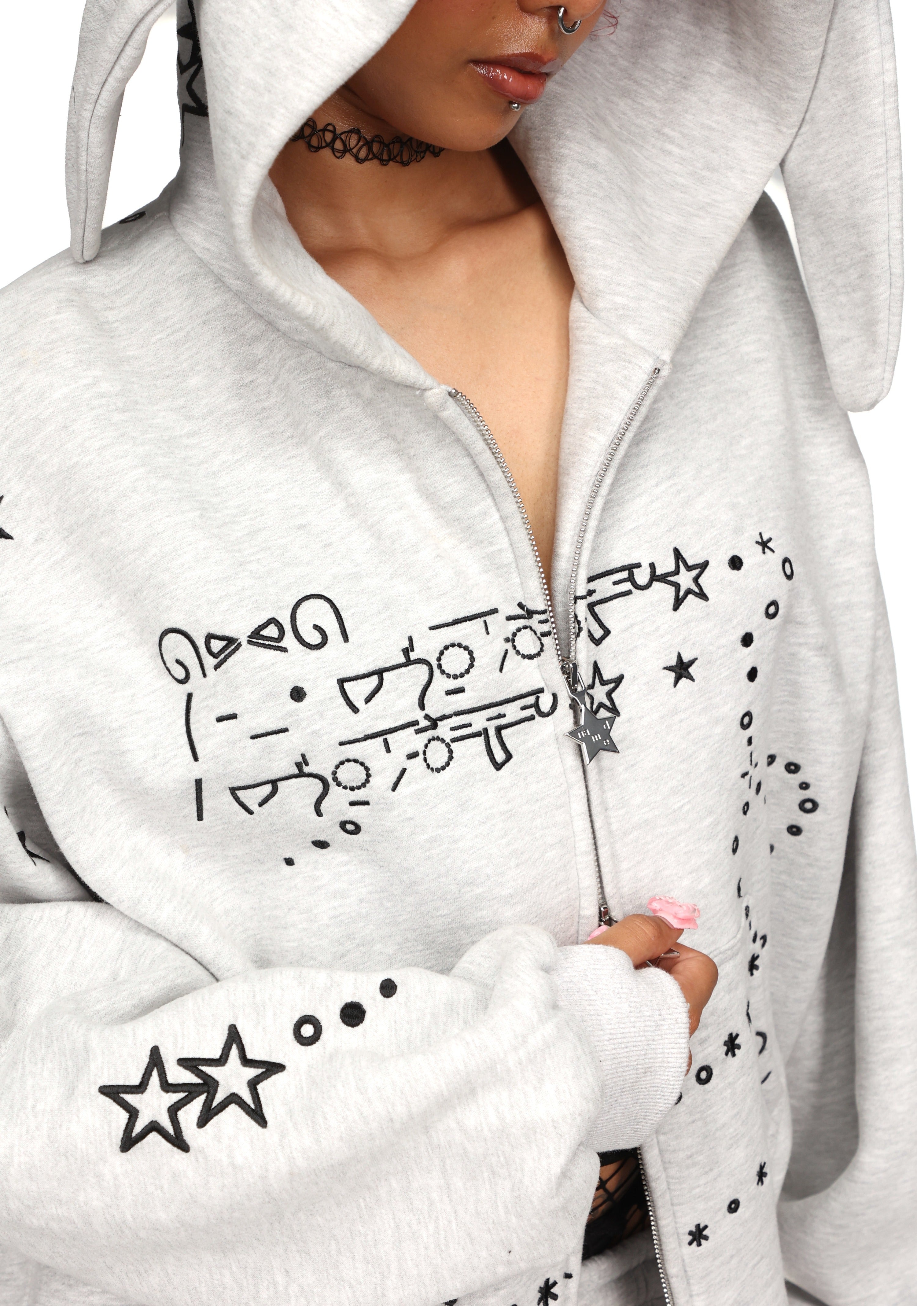 Malfunction Bunny Zip Hoodie Grey Marl Detachable Ears – NAMED