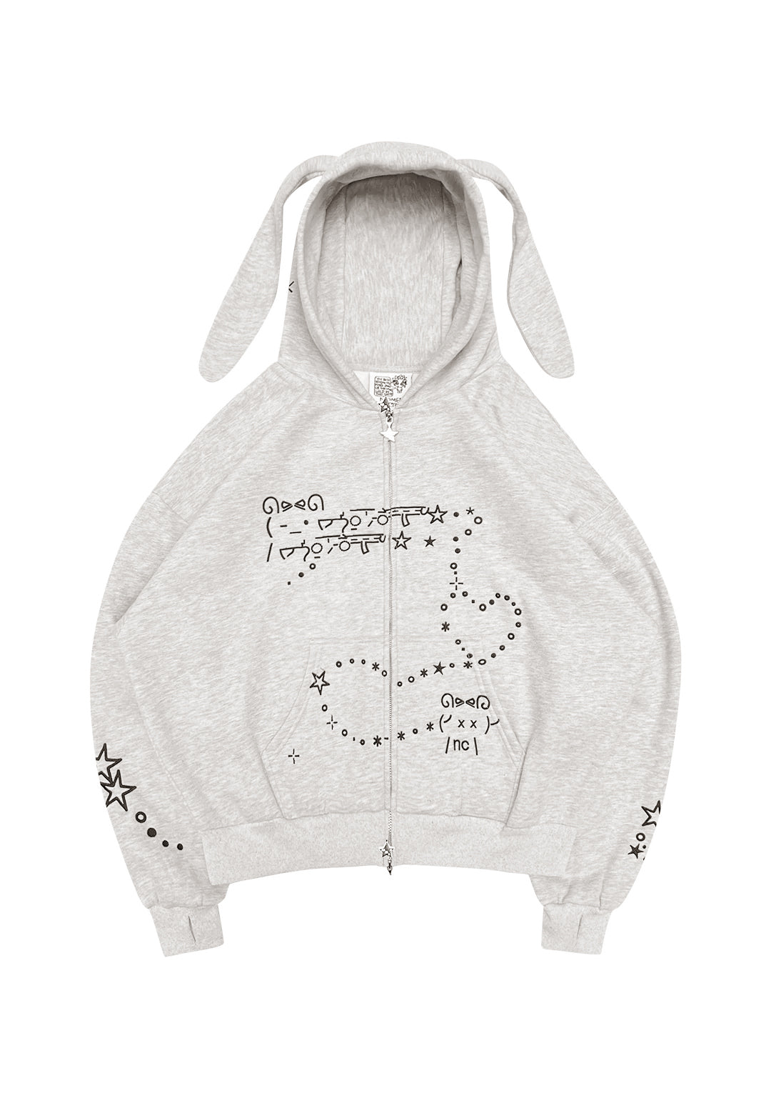 Malfunction Bunny Zip Hoodie Grey Marl Detachable Ears – NAMED