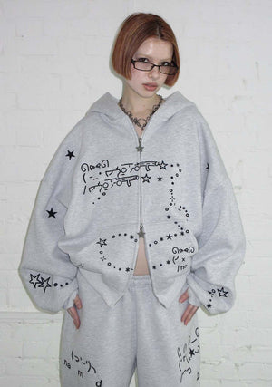 MALFUNCTION BUNNY ZIP HOODIE GREY MARL (DETACHABLE EARS)