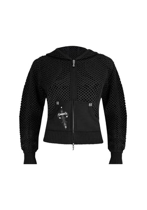 MIDNIGHT MESH KNIT HOODIE BLACK