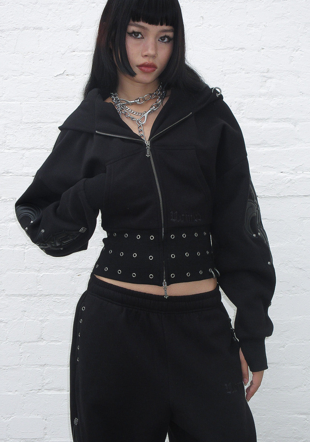 トップス ROSEN KREUZ studded cropped zip up Studded Cross Zip-Up Hoodie in Black | Minga London – Minga London US