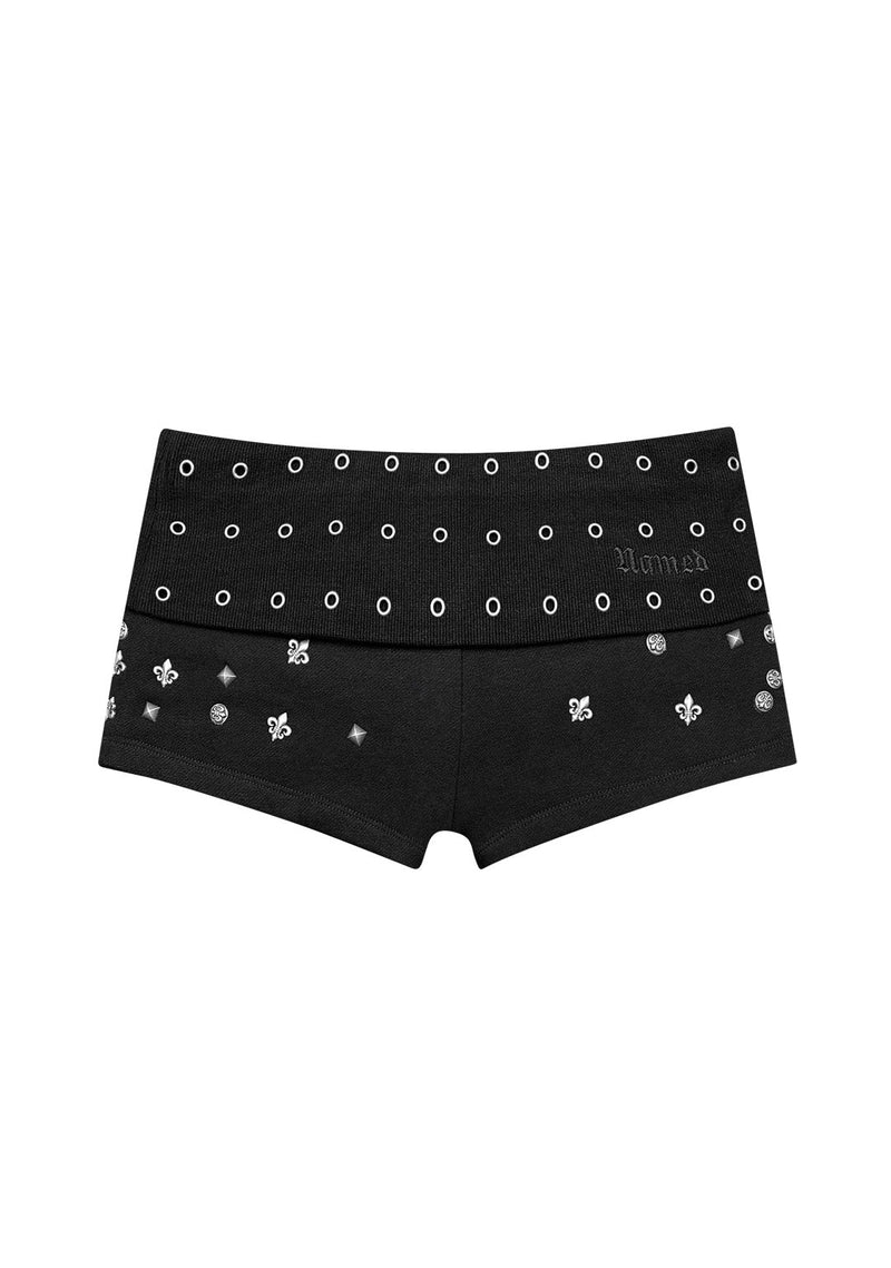 MIDNIGHT STUDDED MICRO HOTPANT SHORTS BLACK
