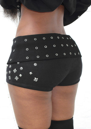 MIDNIGHT STUDDED MICRO HOTPANT SHORTS BLACK