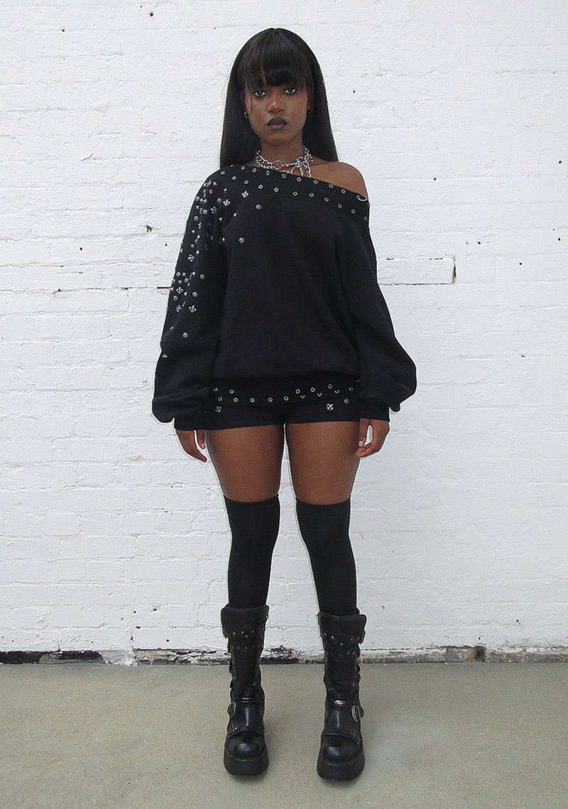 MIDNIGHT STUDDED MICRO HOTPANT SHORTS BLACK