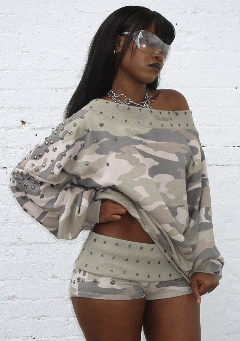 MIDNIGHT STUDDED MICRO HOTPANT SHORTS CAMO