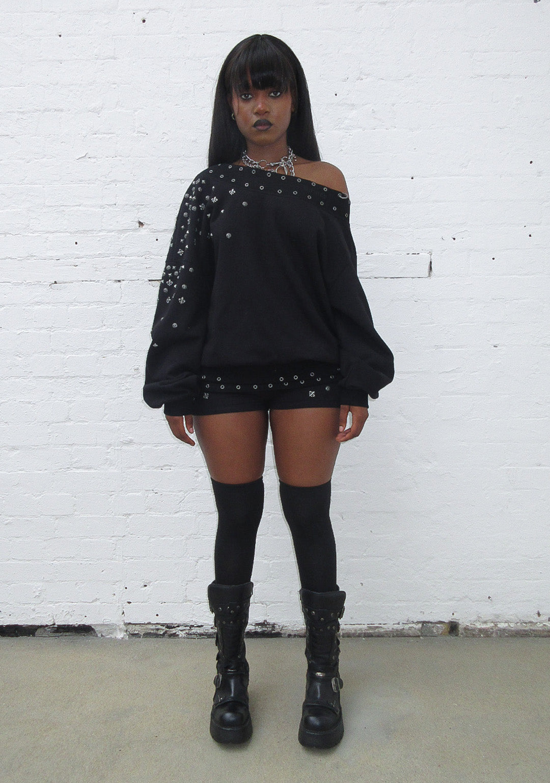 Midnight Studded Off The Shoulder Sweater Black – NAMED COLLECTIVE®