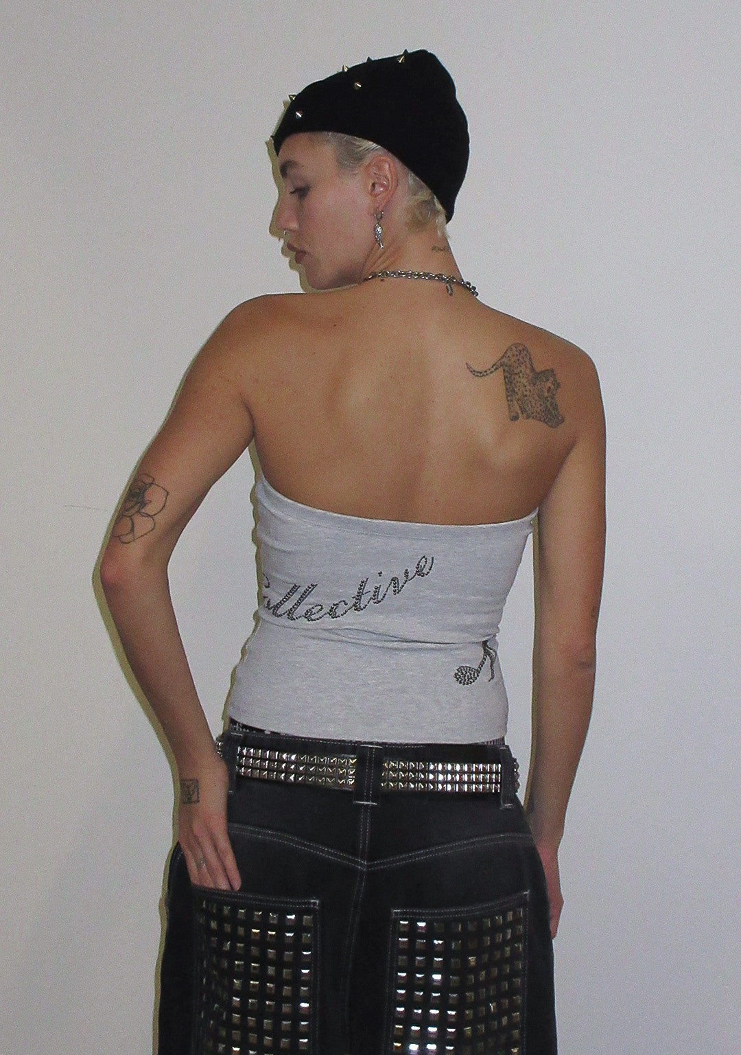 MUSE STUDDED TUBE TOP GREY MARL