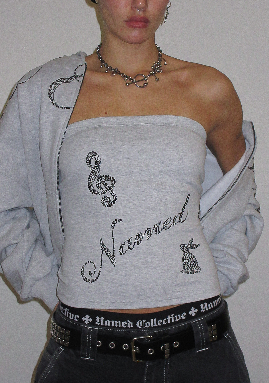 MUSE STUDDED TUBE TOP GREY MARL