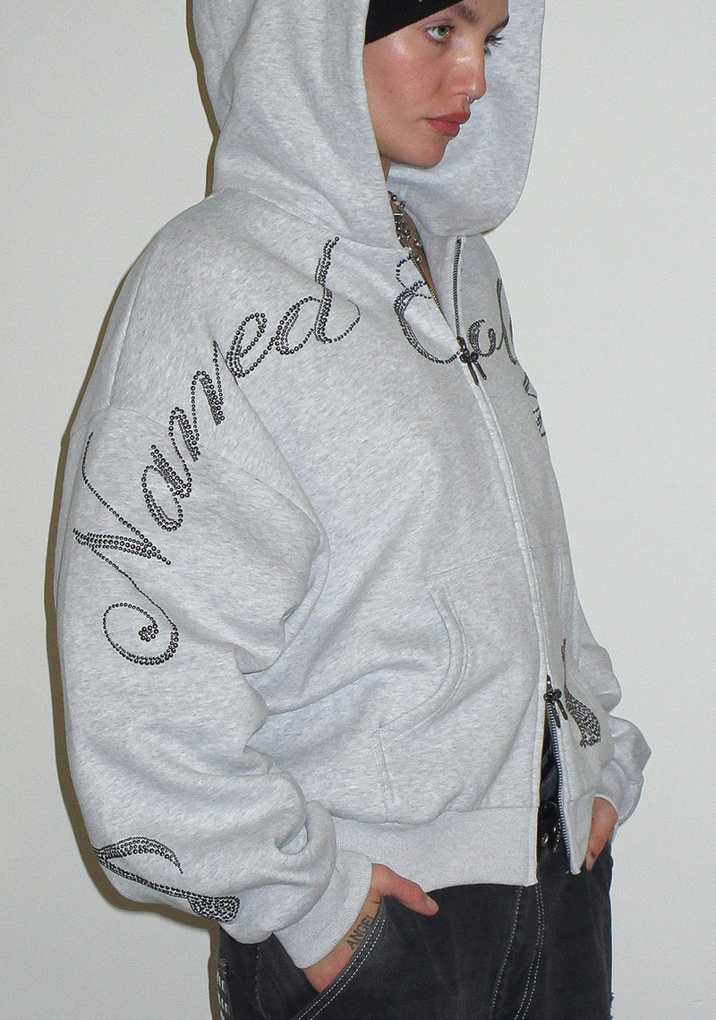 MUSE STUDDED ZIP HOODIE GREY MARL