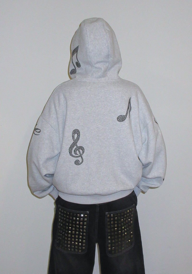MUSE STUDDED ZIP HOODIE GREY MARL