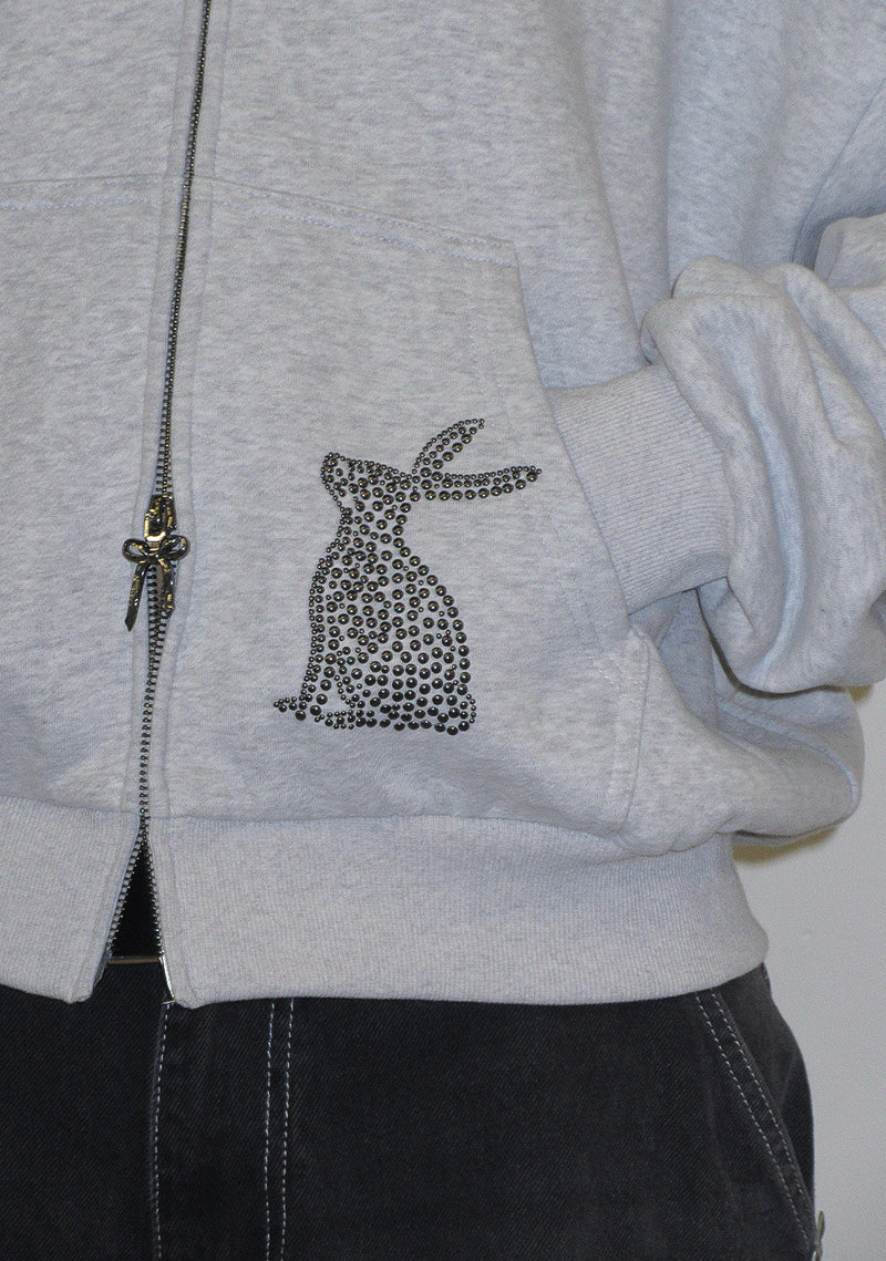 MUSE STUDDED ZIP HOODIE GREY MARL