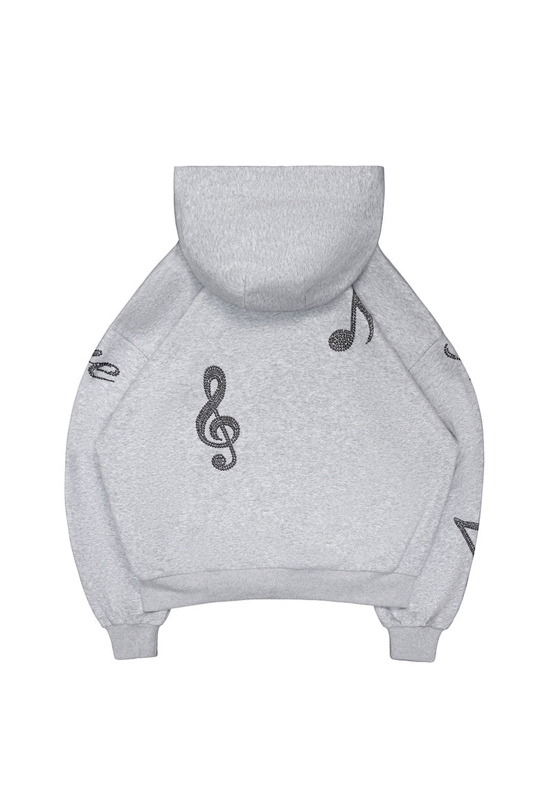 MUSE STUDDED ZIP HOODIE GREY MARL