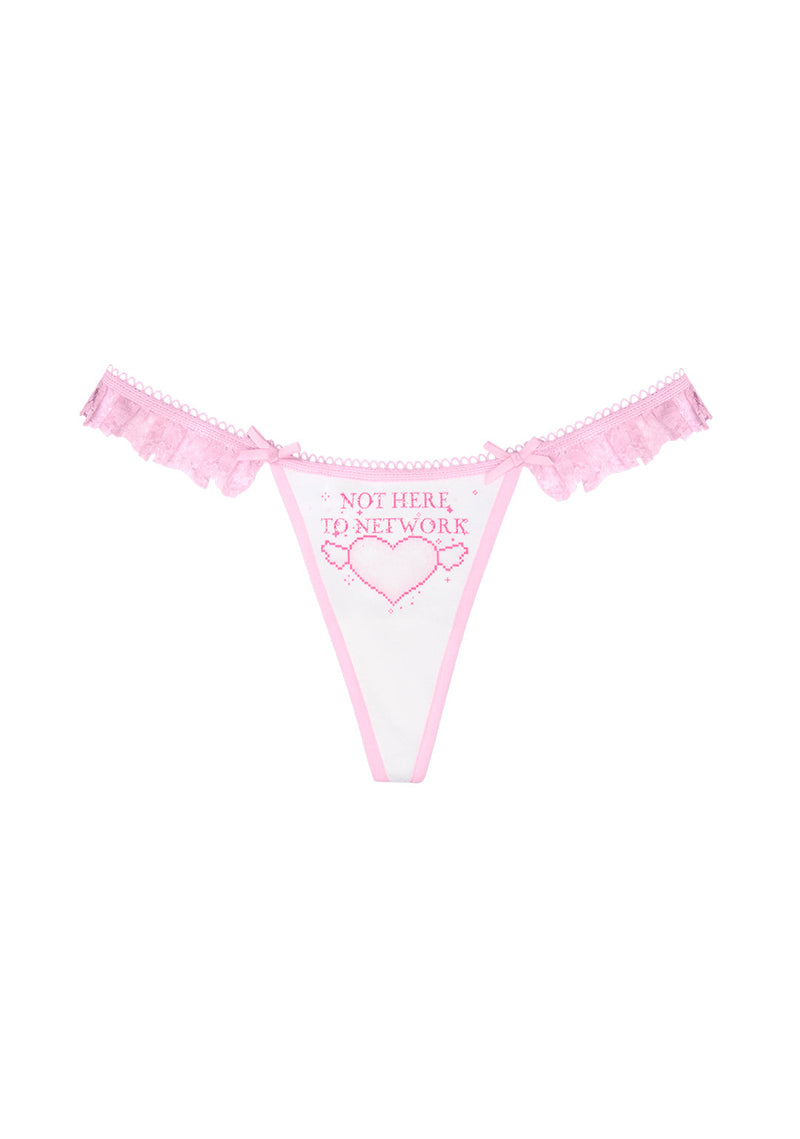 NETWORK GLITTER LACE RUFFLE THONG WHITE
