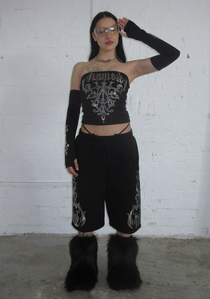 NOCTURNAL RHINESTONE OVERSIZED SWEATSHORTS BLACK