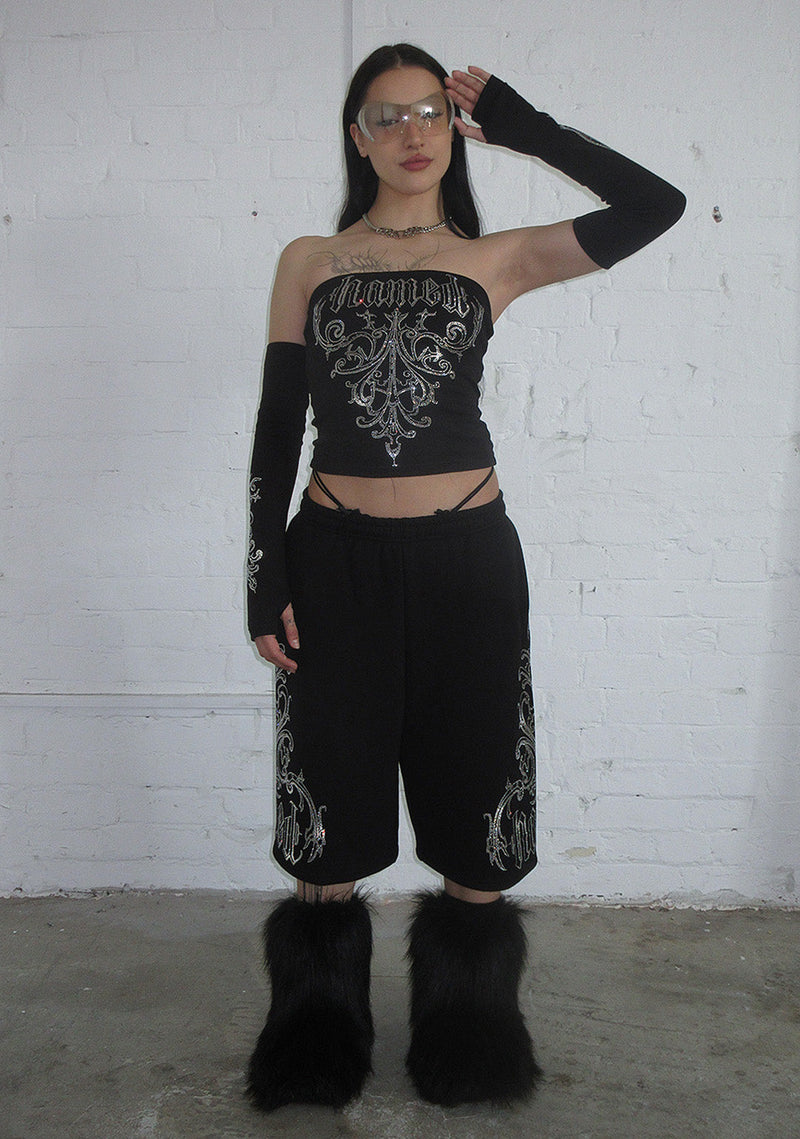 NOCTURNAL RHINESTONE OVERSIZED SWEATSHORTS BLACK
