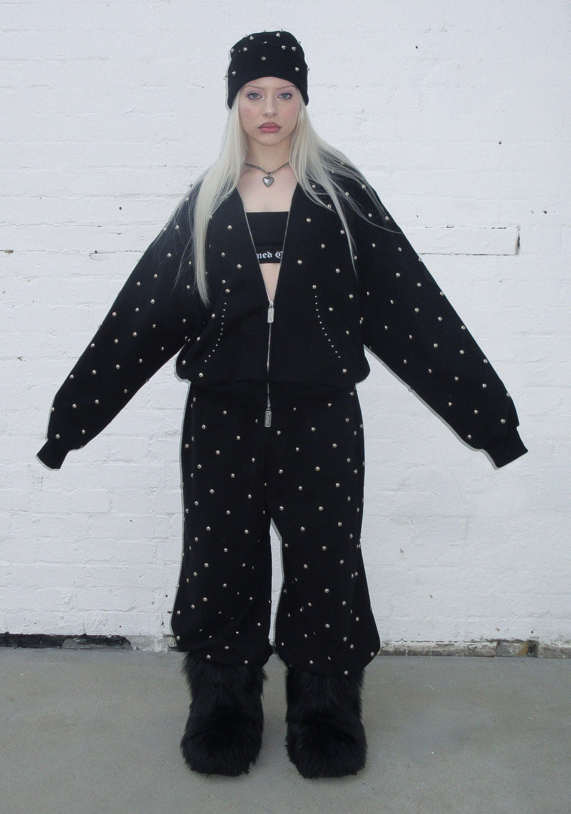 NOVA STUDDED POLKA DOT ZIP HOODIE BLACK