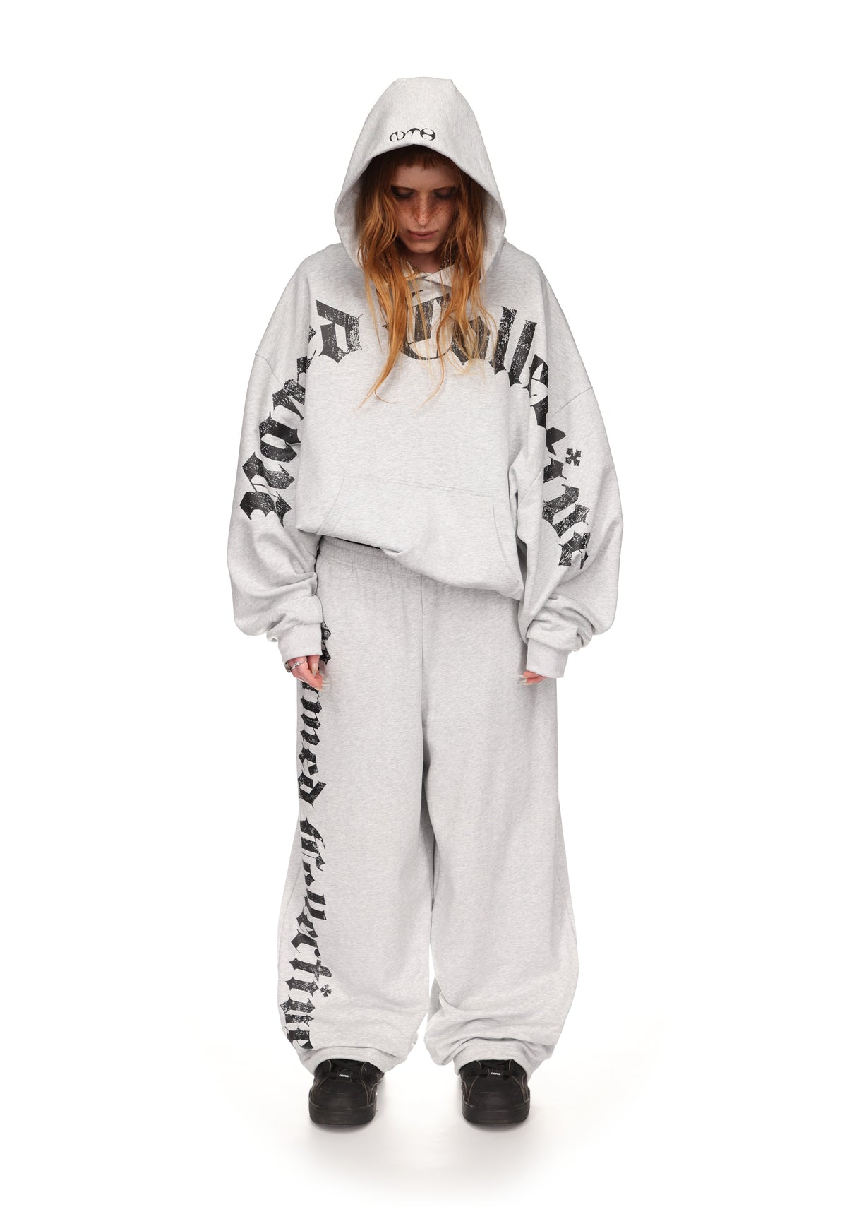 Nth ACTIVE OLD ENGLISH OVERSIZED PULLOVER HOODIE GREY MARL
