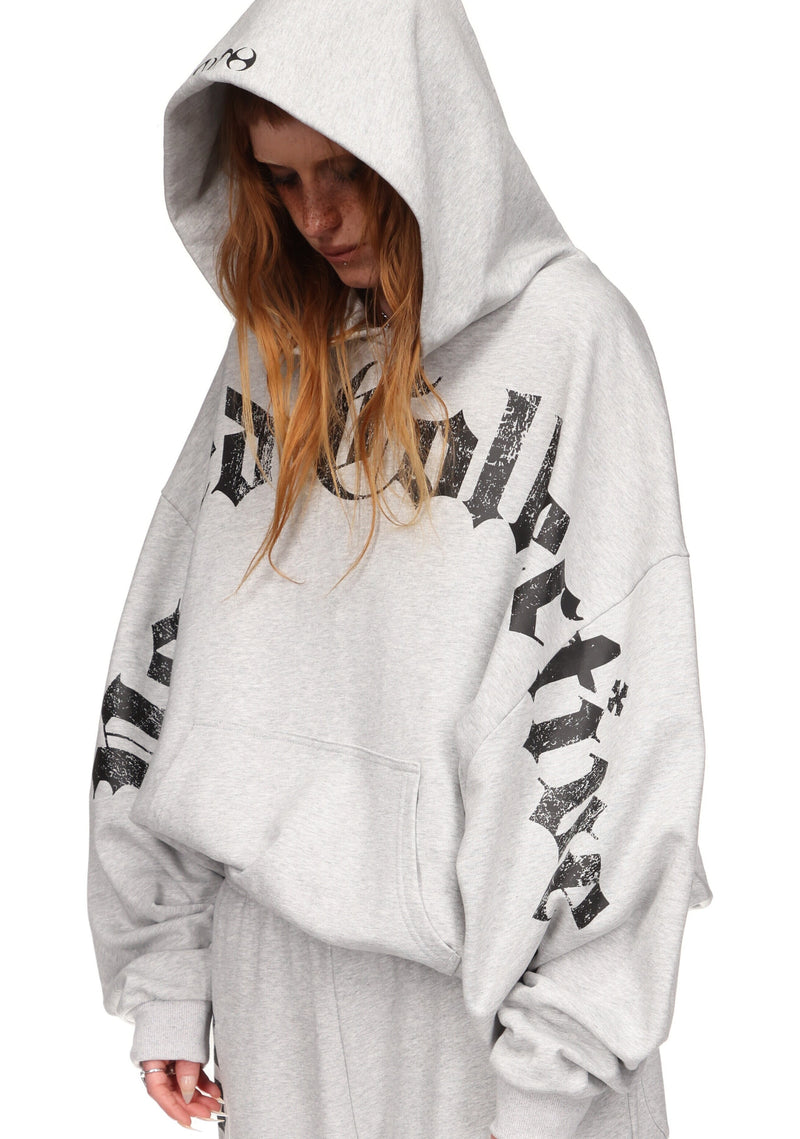 Nth ACTIVE OLD ENGLISH OVERSIZED PULLOVER HOODIE GREY MARL
