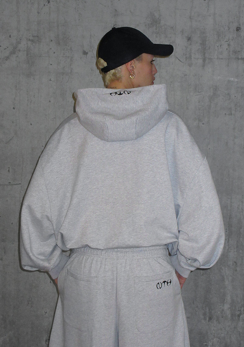 Nth ACTIVE OLD ENGLISH OVERSIZED PULLOVER HOODIE GREY MARL