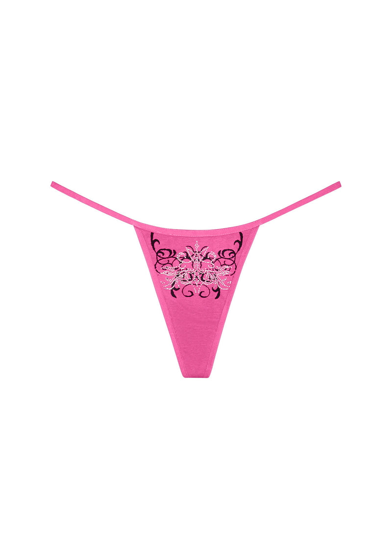 OBSESSION RHINESTONE THONG HOT PINK