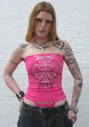 OBSESSION RHINESTONE TUBE TOP HOT PINK