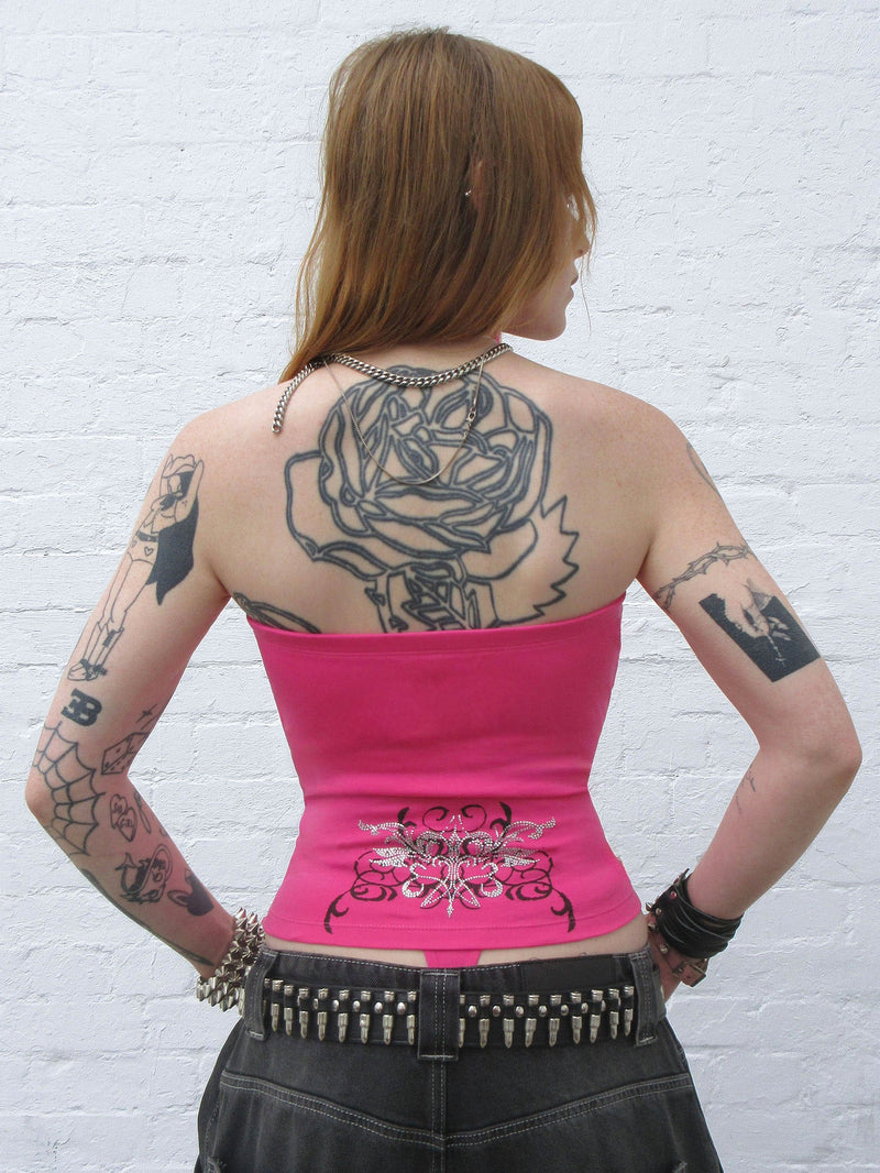 OBSESSION RHINESTONE TUBE TOP HOT PINK