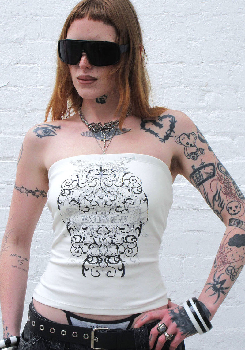 OBSESSION RHINESTONE TUBE TOP WHITE