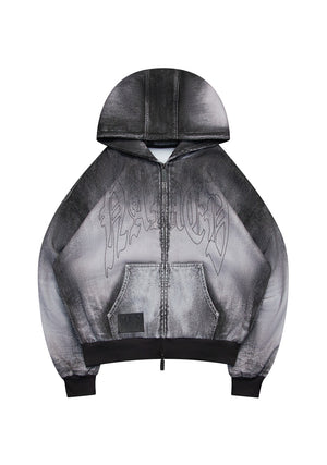 OFF GRID DENIM EFFECT ZIP HOODIE WASHED BLACK