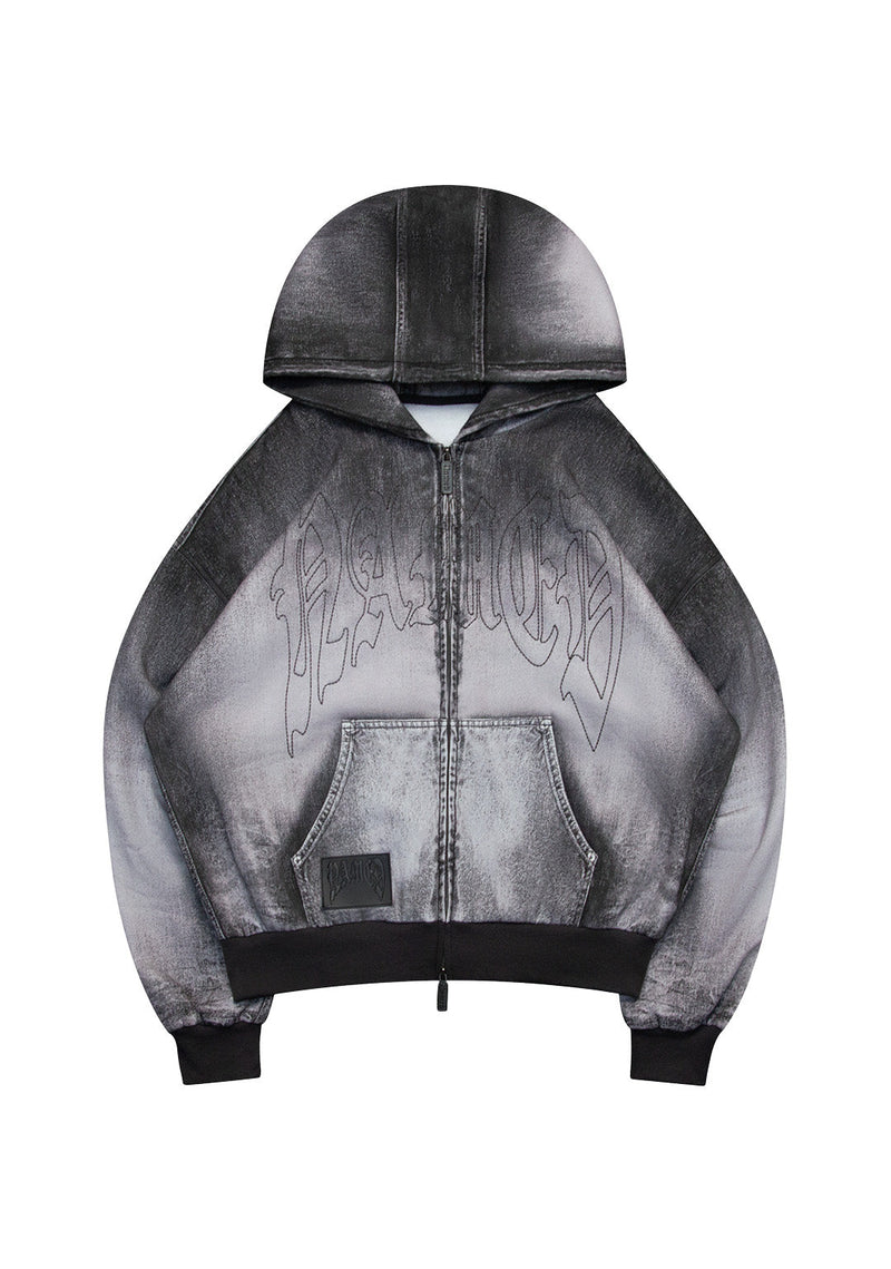 OFF GRID DENIM EFFECT ZIP HOODIE WASHED BLACK