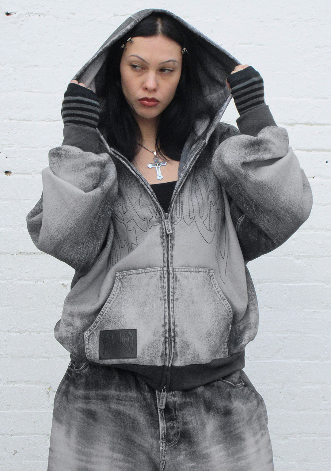 Off Grid Denim Effect Zip Hoodie Washed Black – NAMED COLLECTIVE®