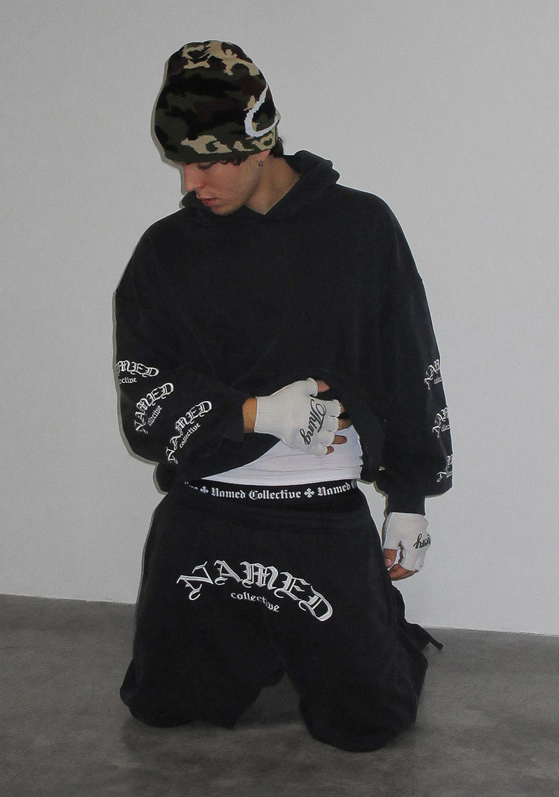 OLD ENGLISH PULLOVER HOODIE WASHED CHARCOAL