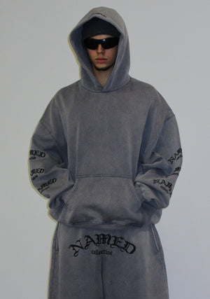 OLD ENGLISH PULLOVER HOODIE WASHED VINTAGE GREY