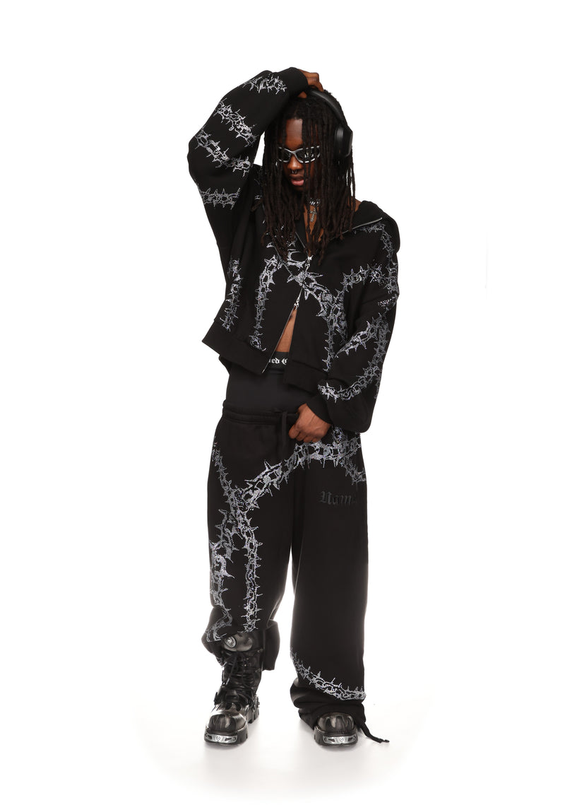 OMEN RHINESTONE OVERSIZED SWEATPANTS BLACK