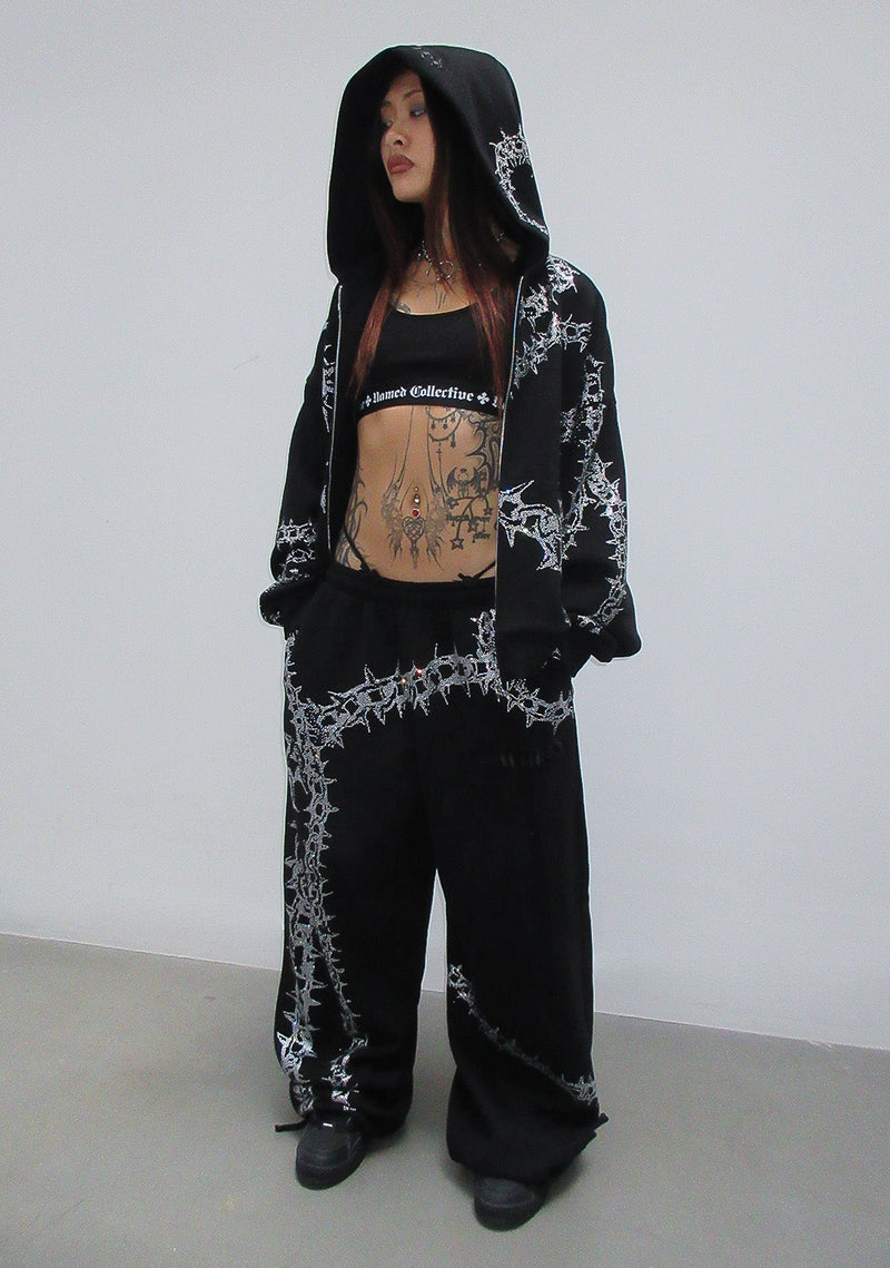 OMEN RHINESTONE OVERSIZED SWEATPANTS BLACK