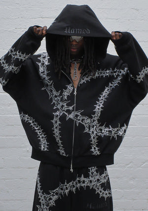 OMEN RHINESTONE ZIP HOODIE BLACK