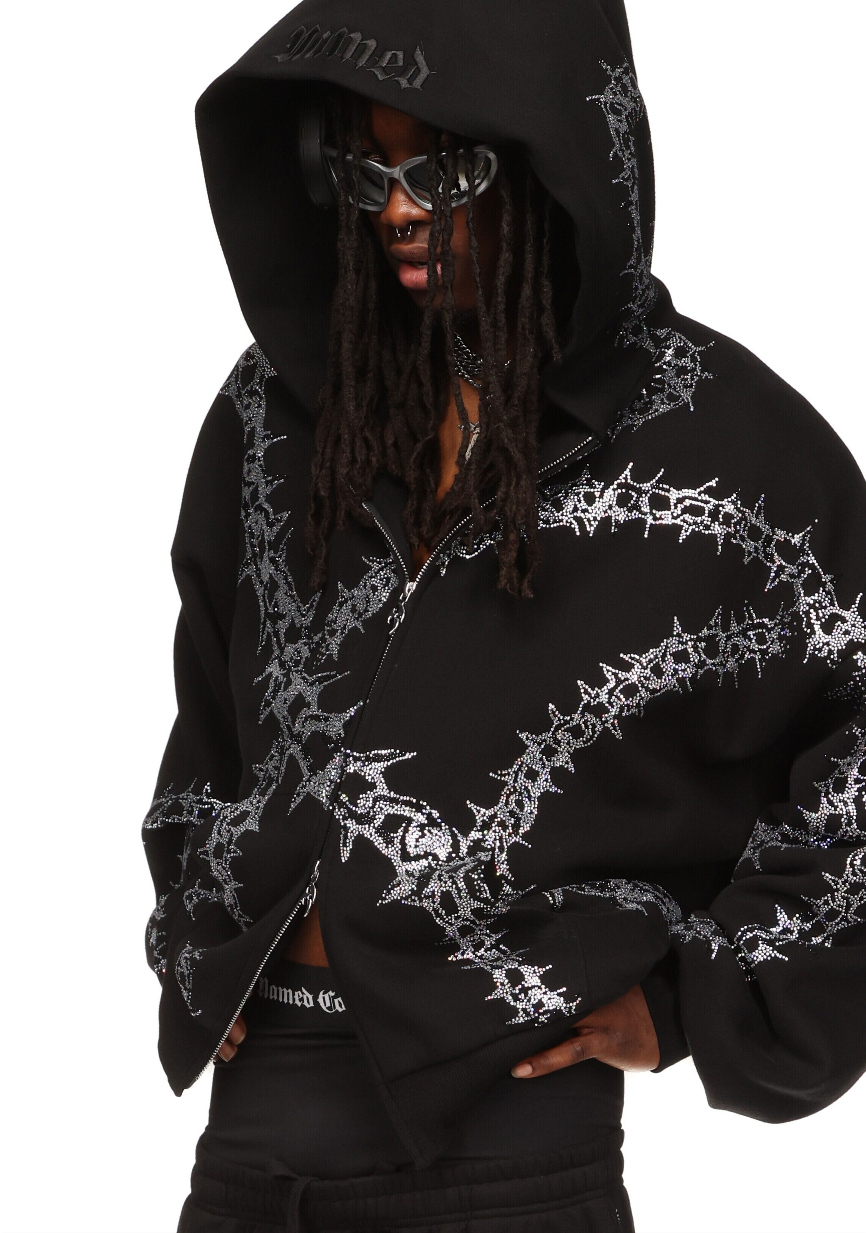 Omen Rhinestone Zip Hoodie Black – NAMED COLLECTIVE®