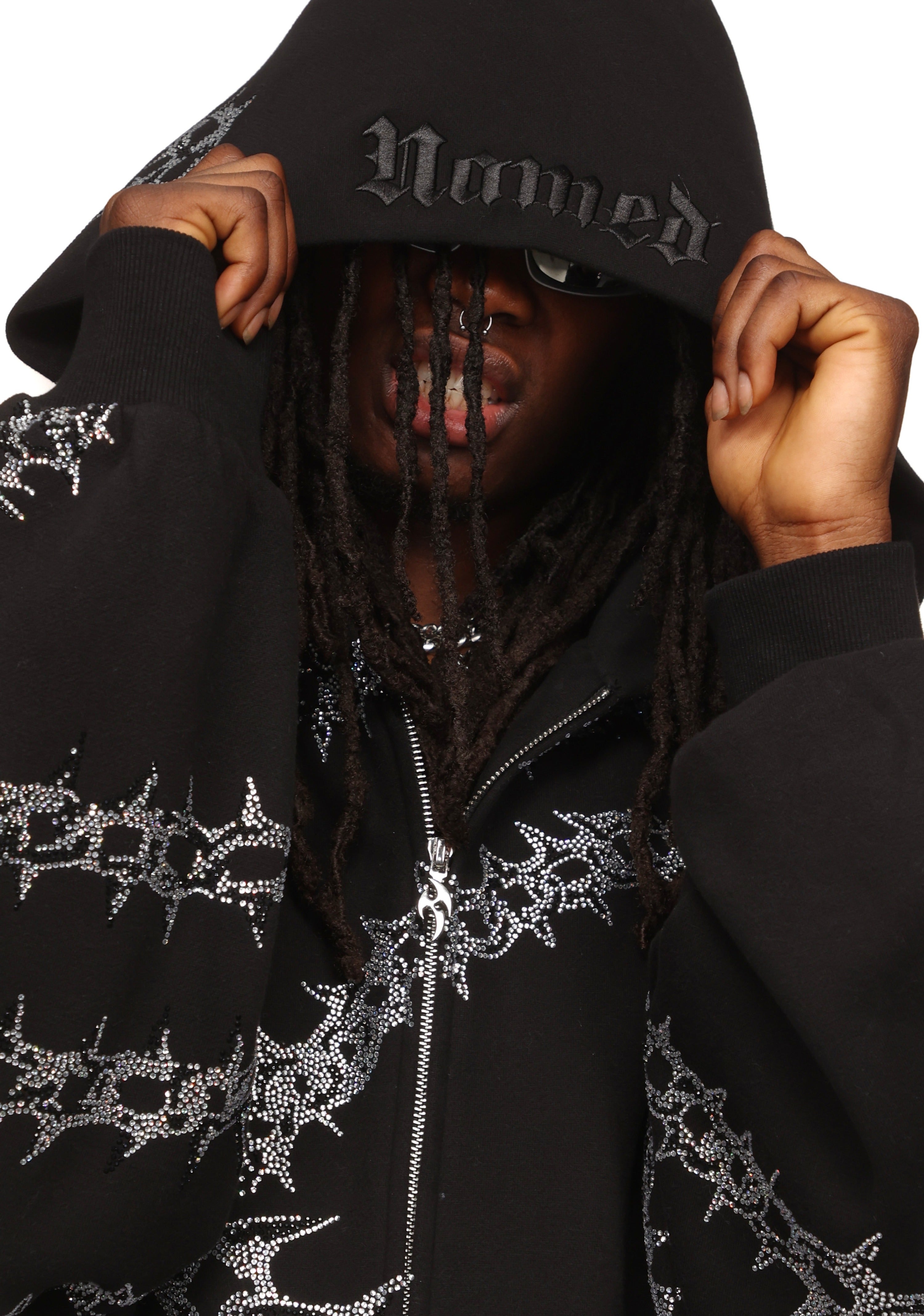 Omen Rhinestone Zip Hoodie Black – NAMED COLLECTIVE®