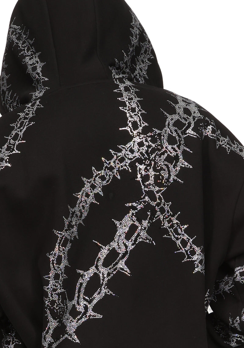 OMEN RHINESTONE ZIP HOODIE BLACK