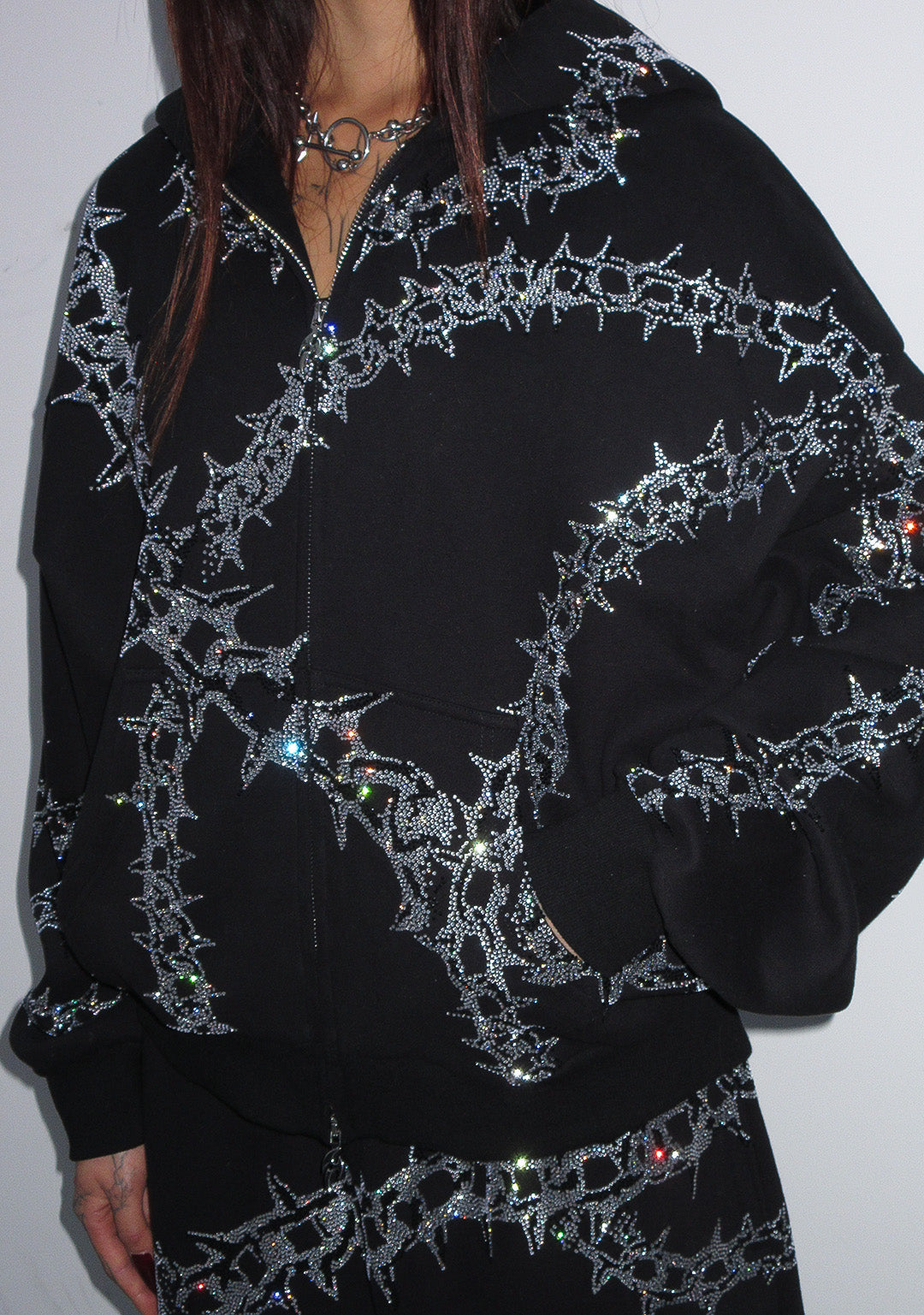 Omen Rhinestone Zip Hoodie Black – NAMED COLLECTIVE®