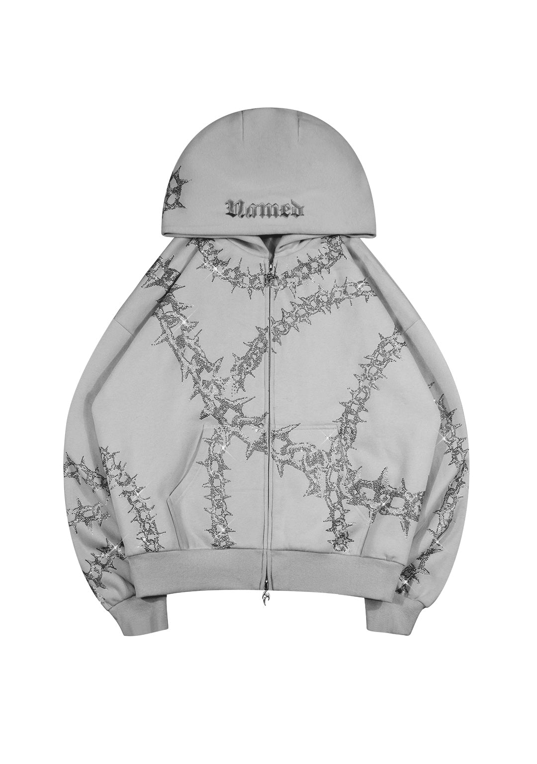 OMEN RHINESTONE ZIP HOODIE SMOKE GREY
