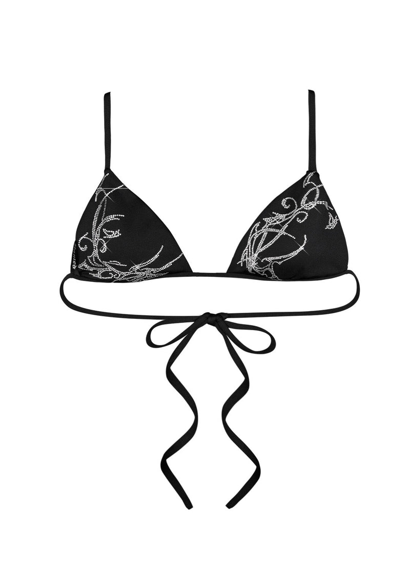 PHANTOM RHINESTONE MICRO TRIANGLE BIKINI TOP BLACK