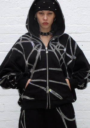 POISON RHINESTONE ZIP HOODIE BLACK