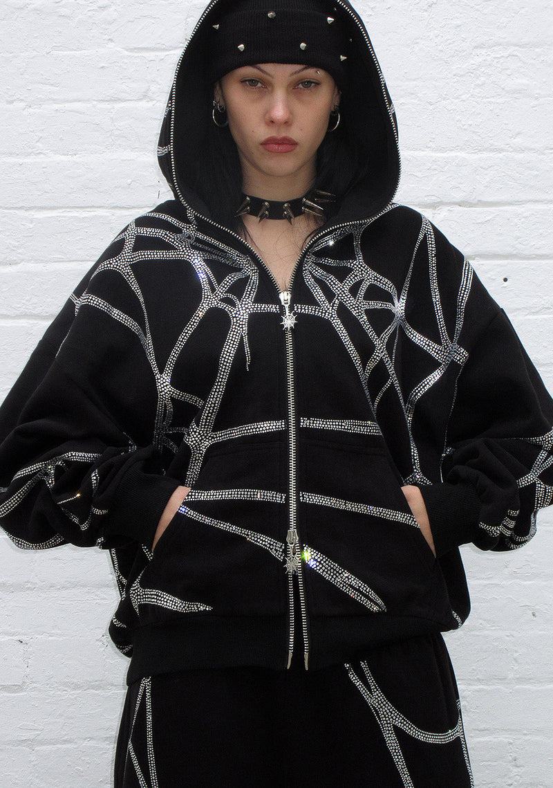 POISON RHINESTONE ZIP HOODIE BLACK