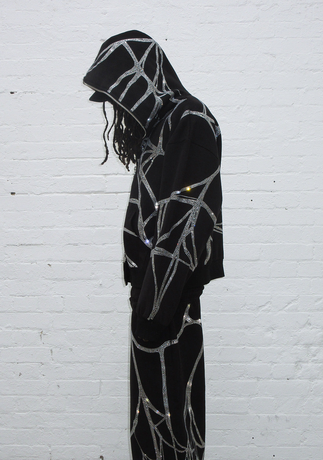 POISON RHINESTONE ZIP HOODIE BLACK