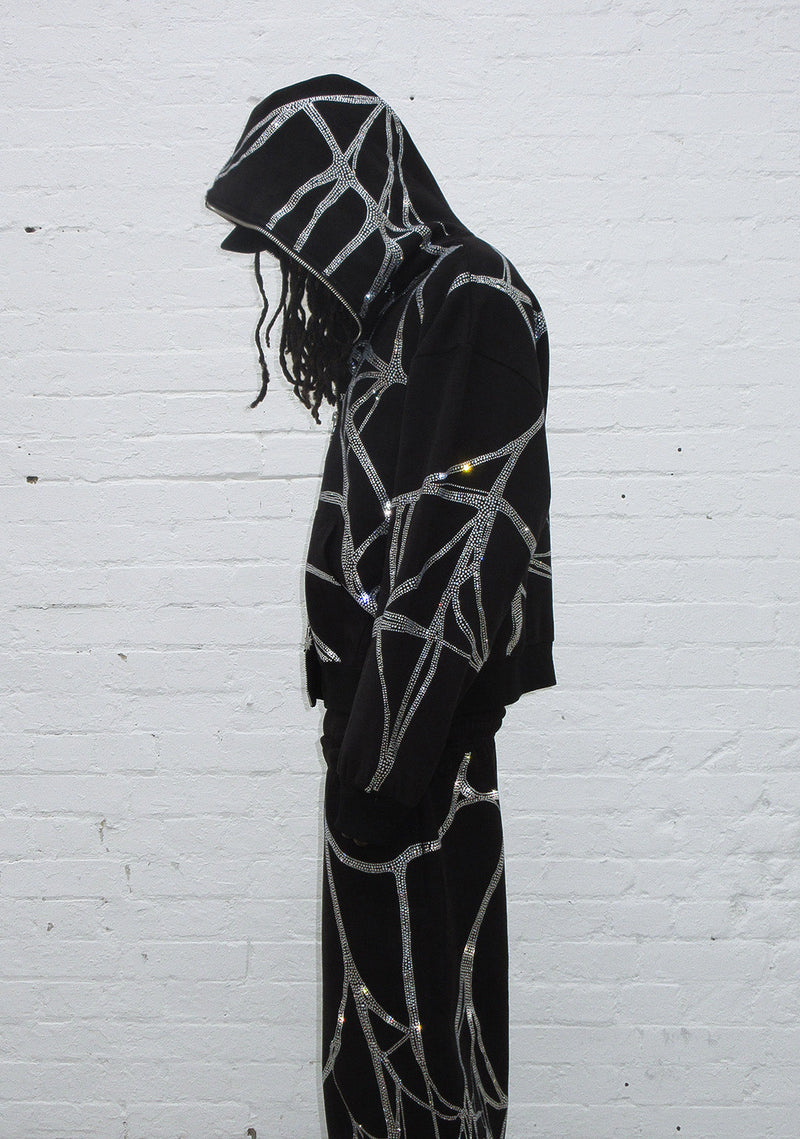 POISON RHINESTONE ZIP HOODIE BLACK