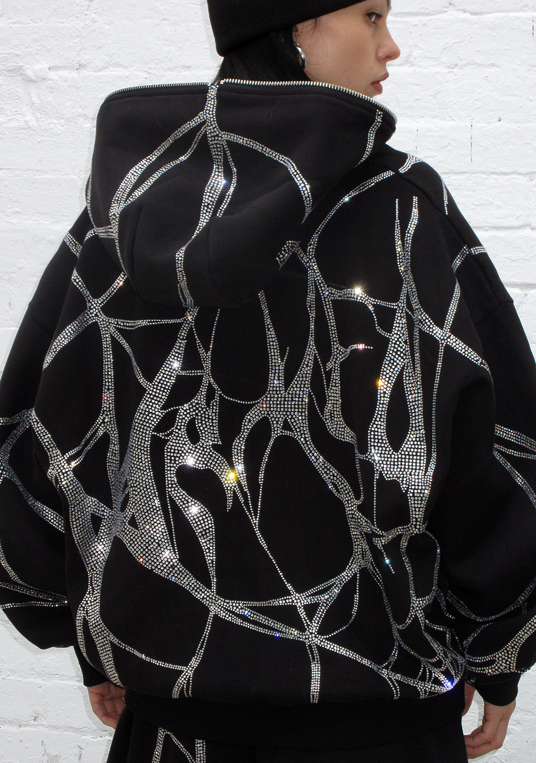 POISON RHINESTONE ZIP HOODIE BLACK