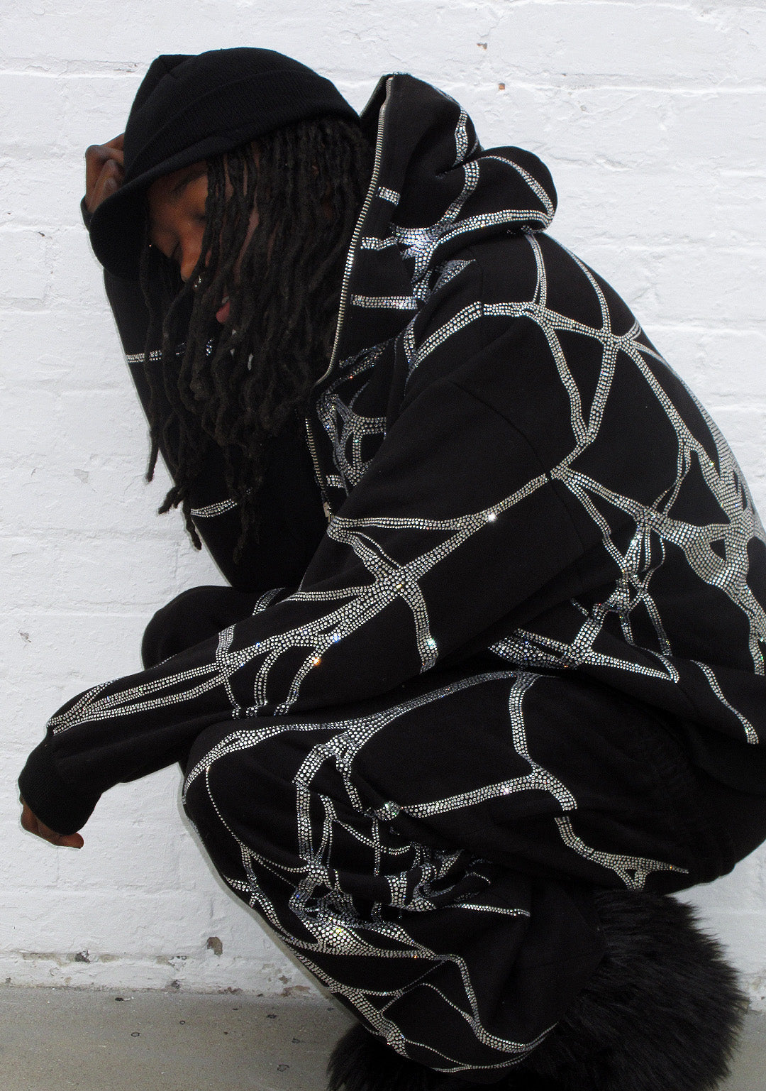 POISON RHINESTONE ZIP HOODIE BLACK