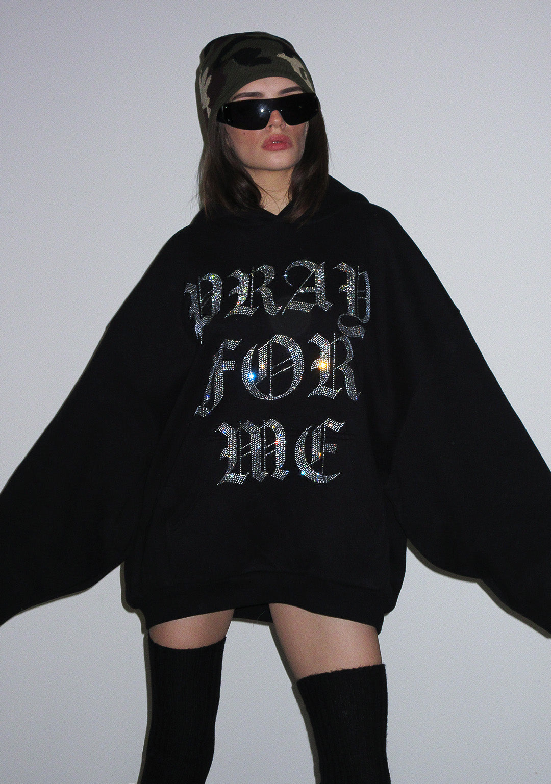 Pray For Me Rhinestone Pullover Hoodie Black – NAMED COLLECTIVE®